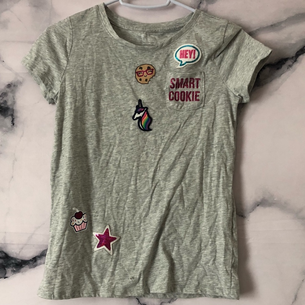 Girls Gray Patch Short Sleeve T-Shirt